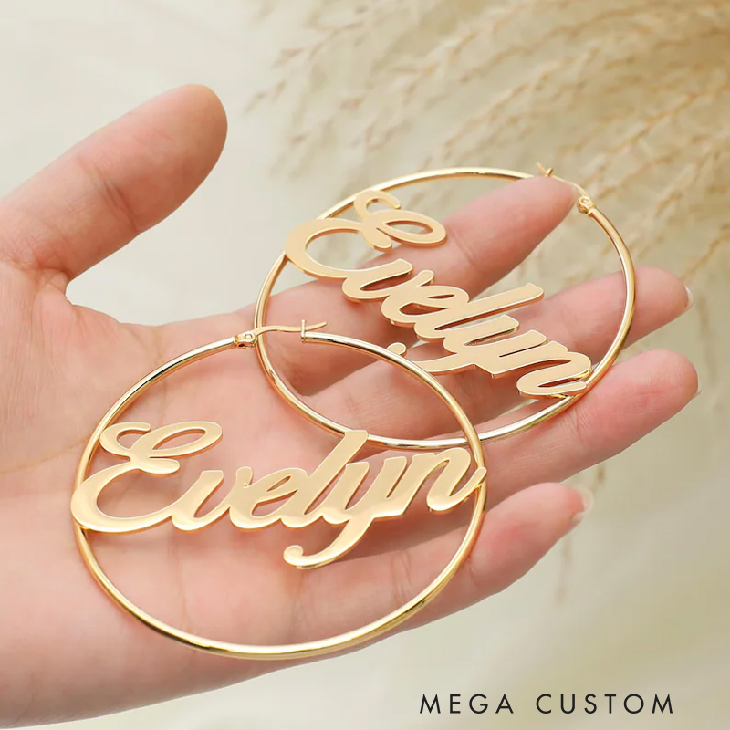 Personalized Name Loop Minimalist Big Nameplate Hoop Gift for Her