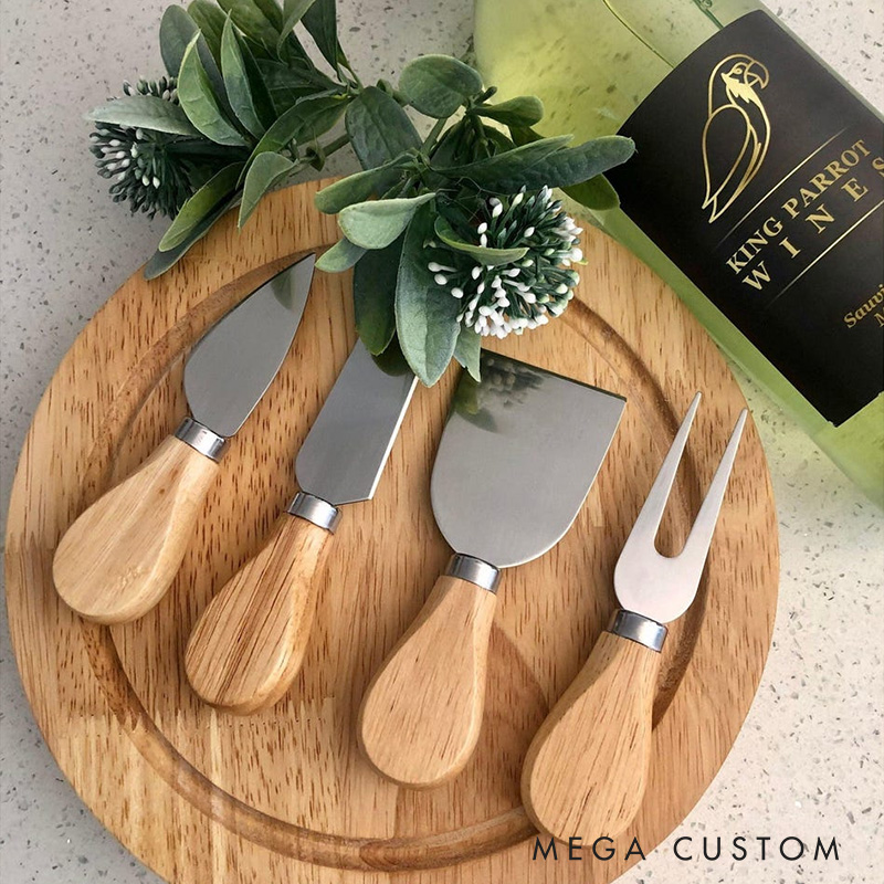 Personalised Interlocking Rings and Crown Round Wood Cheese Hinge Board & Knife Travel Set