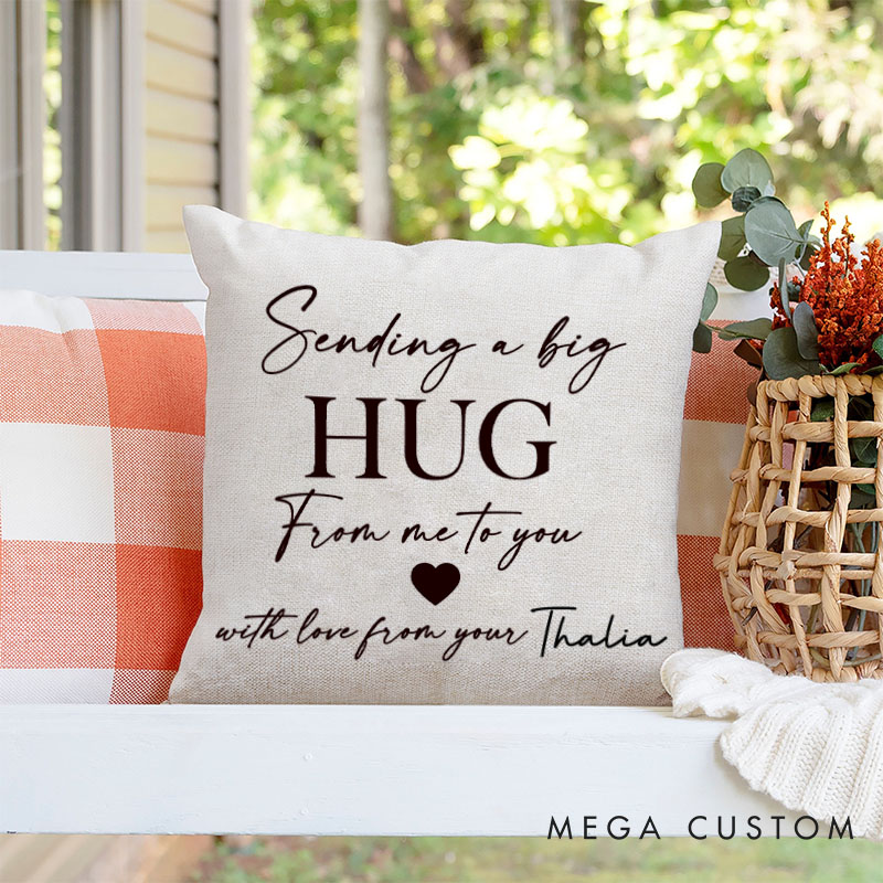 Personalized Couple Sending a big HUG From me to you with love from your Name Pillow Boyfriend Husband Pillow Girlfriend Wife Gift for His and Hers