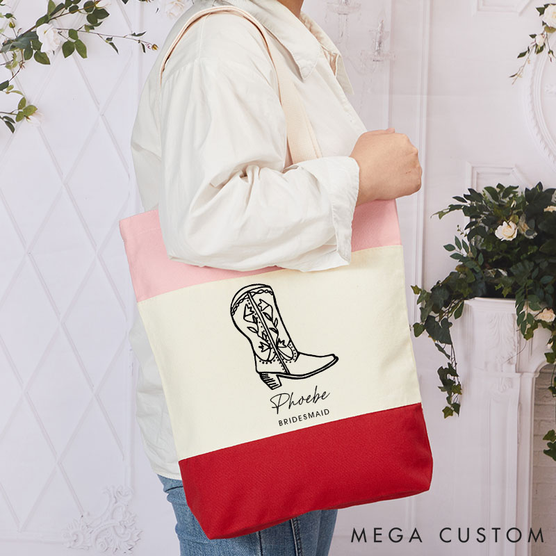 Personalized Bridesmaid Cowgirl Boots Tote Bags Nashville Bachelorette Bag for Bride