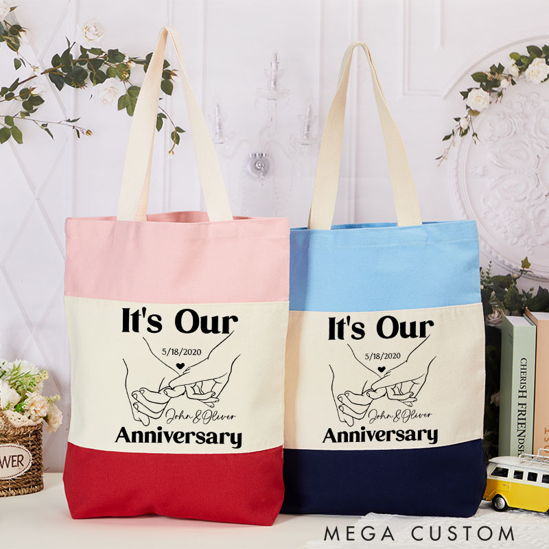 Personalized Couple Anniversary Tote Bag for Boyfriend Girlfriend Named Canvas Tote Bag for Her Him