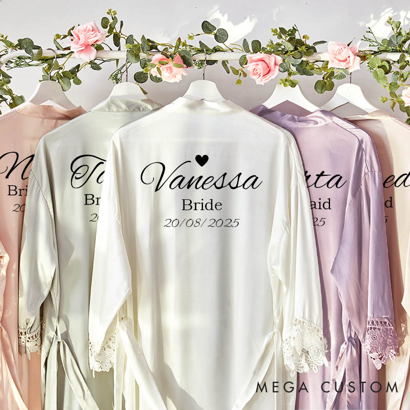 Personalized Bride Heart Robes Bridesmaid Robes Wedding Dressing Gown Bachelorette Party Robes