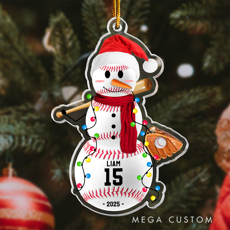 Personalized Sports Themed Snowman Ornament with Customizable Name and Number  
