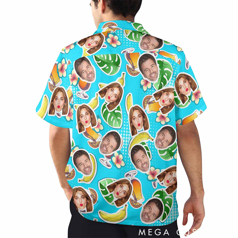 Personalized Faced Couple Hawaiian Shirts Anniversary Shirt for Husband Wife Couple Beach Shirt with Face