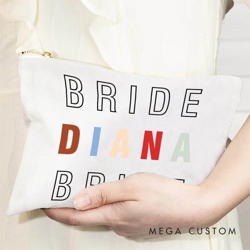 Personalized Bridesmaid Colorful Name Maekup Bag Bride Cosmetic bag Sorority Gift Bachelorette Party Gift