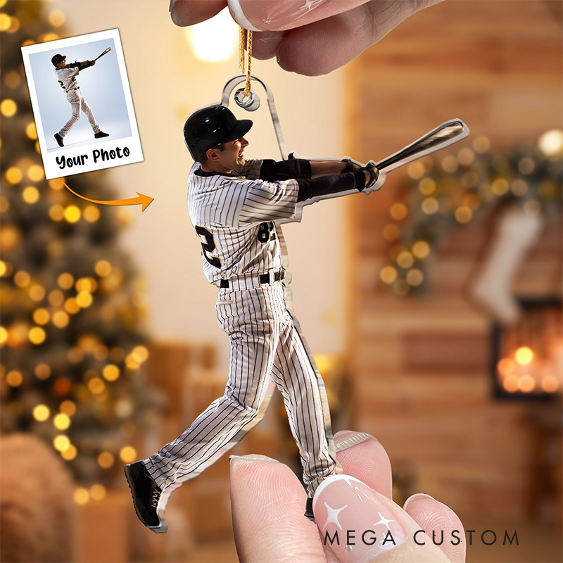 Personalized Baseball Player Christmas Ornament with Custom Photo
