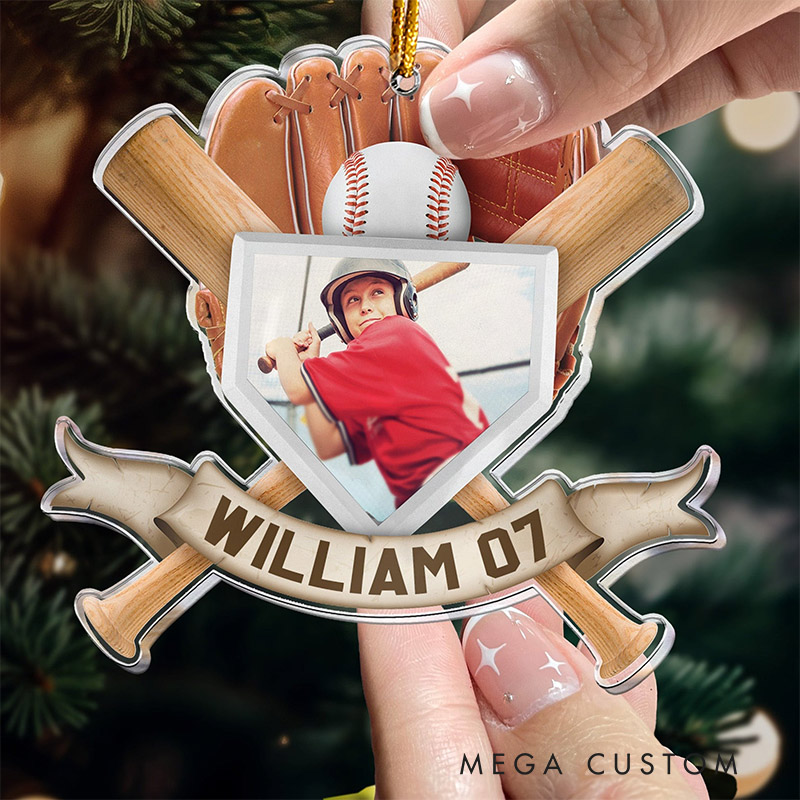 Personalized Baseball Christmas Ornament with Custom Photo and Name  