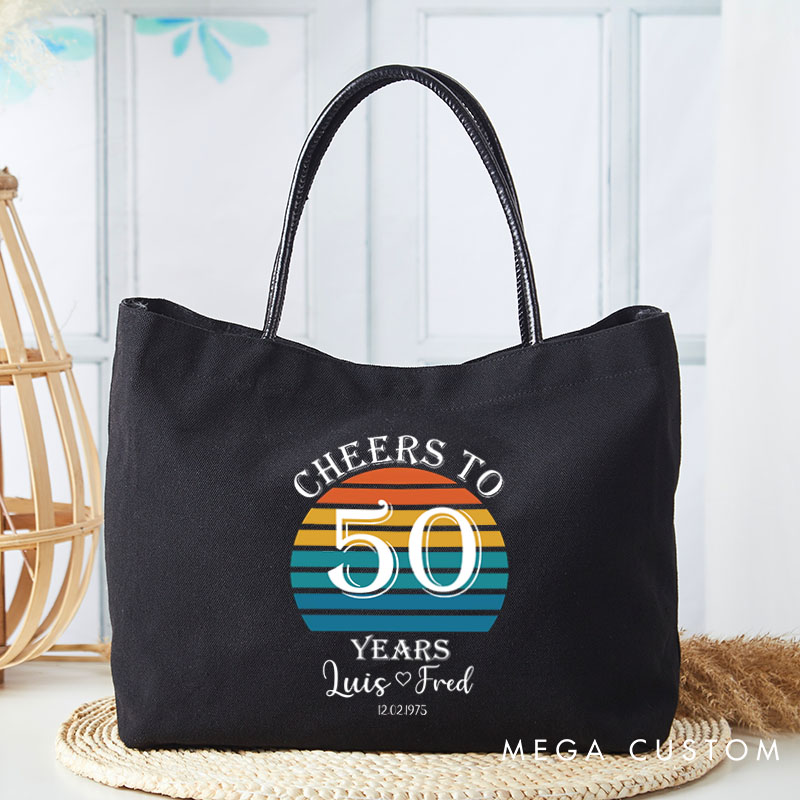 Personalized 50th Anniversary Handbag for Couple Large Capacity Anniversary Gift Simple Leather-Rope Canvas Bag