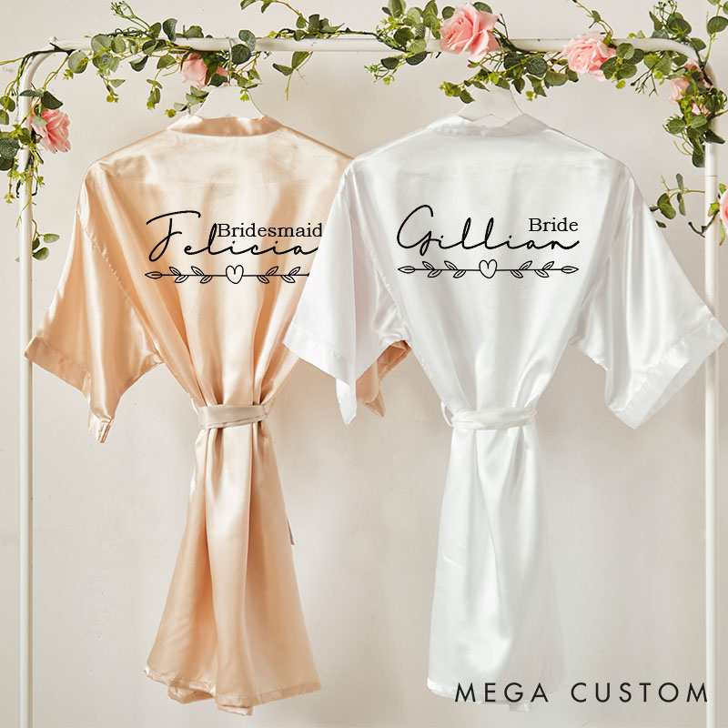 Personalized Heart Olive Branch Bride Robes for Bridesmaid Bachelorette Party Robes