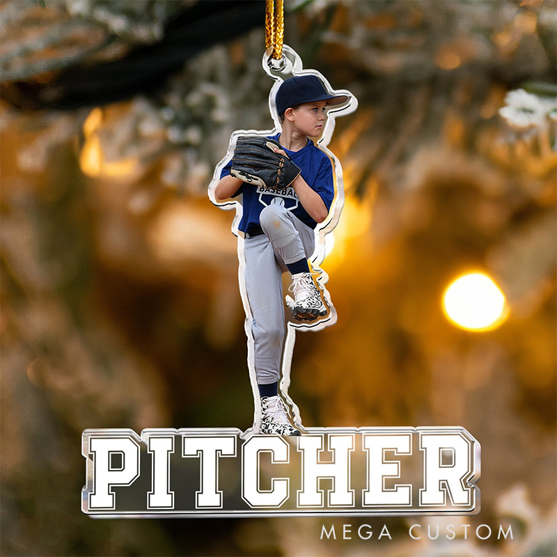 Personalized Baseball Pitcher Ornament with Custom Photo
