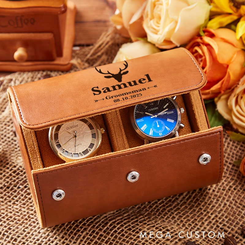 Personalized Groom Groomsman Leather Watch Box