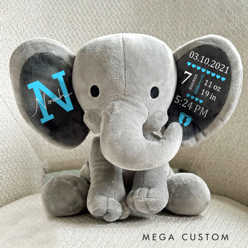 Personalized Initial and Name Illustration Featuring Sophisticated Typography for a Unique Keepsake Baby Elephant Plush Toys