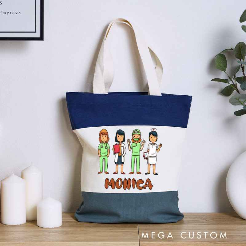 Personalized Nurse Tri Color Canvas Tote Bag Custom Healthcare Heroes Team Design Tote Bag Nurse Application Week Gift