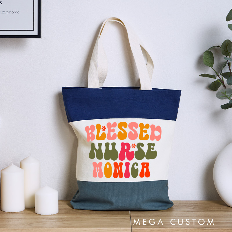Personalized Nurse Tri Color Canvas Tote Bag Custom Blessed Nurse Design Tote Bag Nurse Application Week Gift