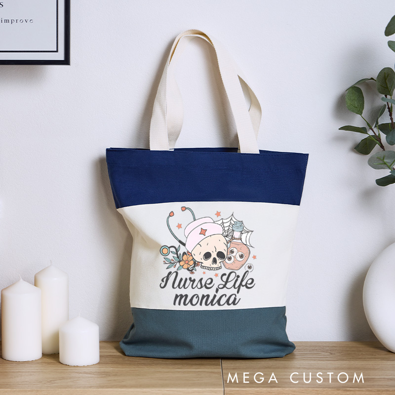 Personalized Nurse Tri Color Canvas Tote Bag Custom Nurse Life Design Tote Bag Nurse Application Week Gift