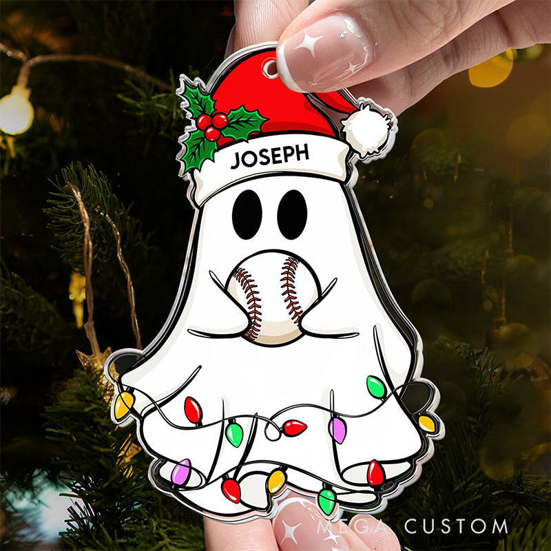 Personalized Ghost Baseball Ornament with Custom Name 