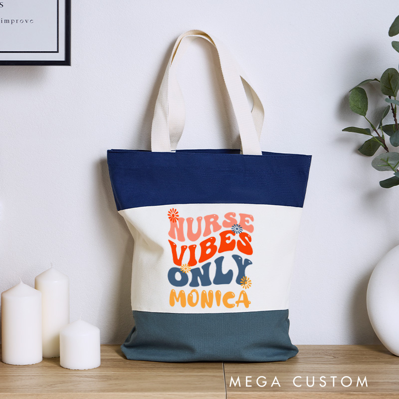 Personalized Nurse Tri Color Canvas Tote Bag Custom Nurse Vibes Only Design Tote Bag Nurse Application Week Gift