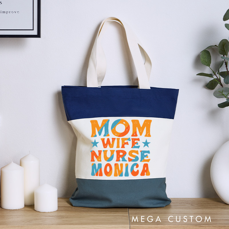 Personalized Nurse Tri Color Canvas Tote Bag Custom Mom Wife Nurse Design Tote Bag Nurse Application Week Gift