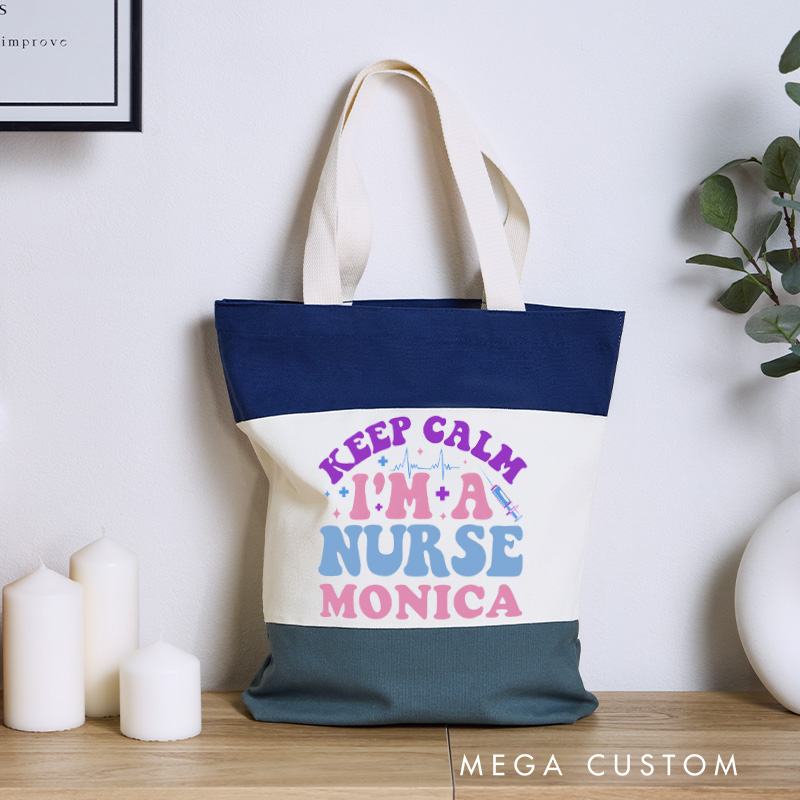 Personalized Nurse Tri Color Canvas Tote Bag Custom Keep Calm I'm a Nurse  Design Tote Bag Nurse Application Week Gift