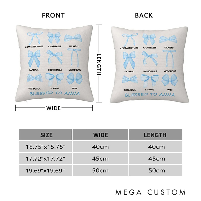 Personalized Elegant Bow Charitable Blessed Words of Bible Throw Pillow with Name Christian Pillow Faith Based Gift for Christians