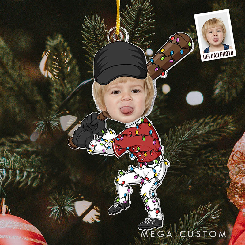 Personalized Christmas Ornament Featuring Your Photo in Baseball Design