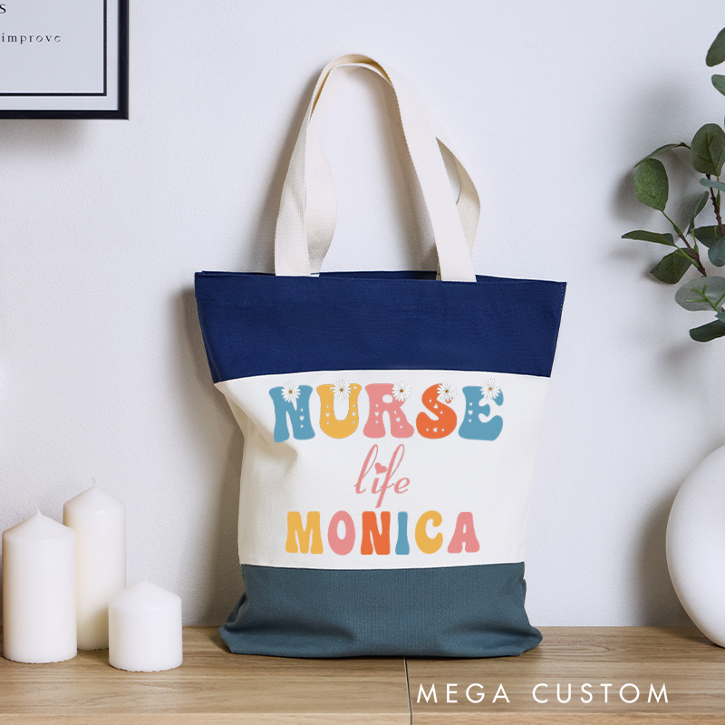 Personalized Nurse Tri Color Canvas Tote Bag Custom Nurse Life Design Tote Bag Nurse Application Week Gift