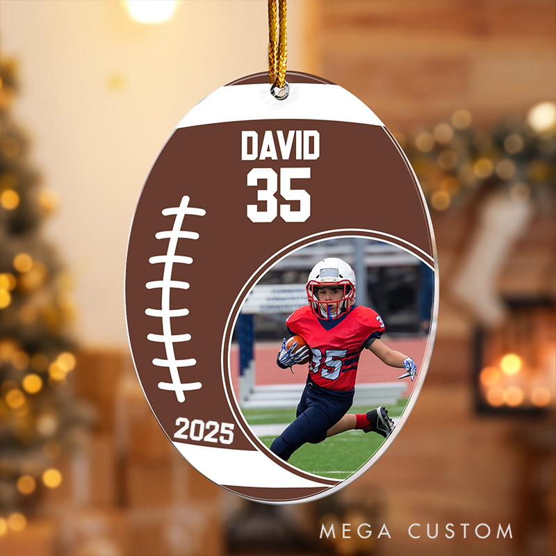 Personalized Football Christmas Ornament with Custom Photo, Name, and Number 
