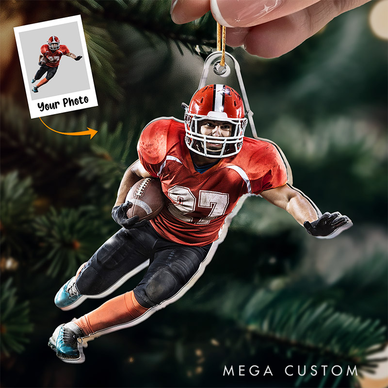 Personalized Football Player Ornament with Custom Action Photo  