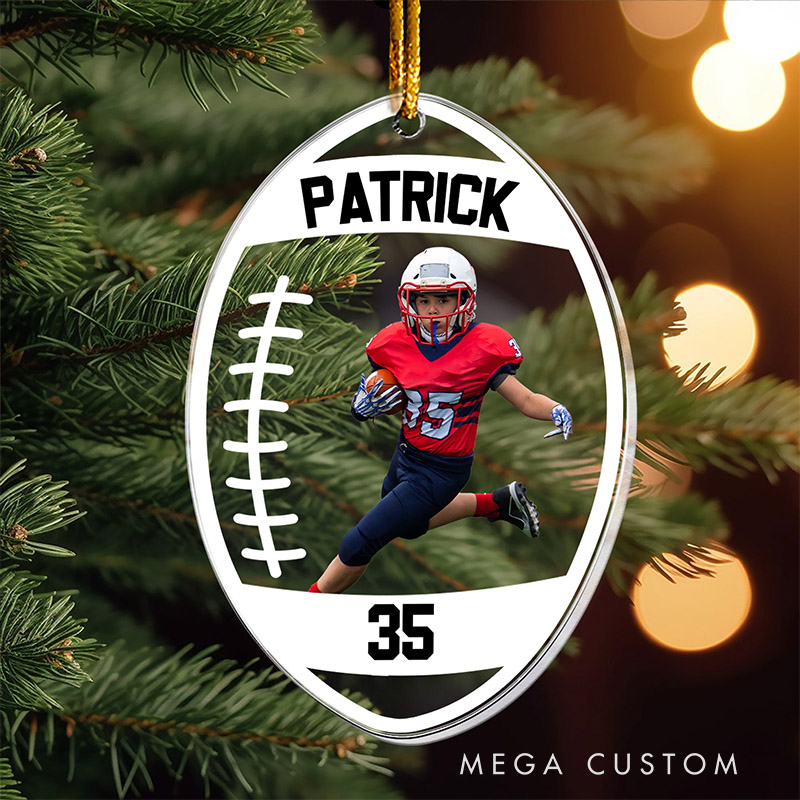  Personalized Acrylic Football Ornament with Custom Photo and Name  