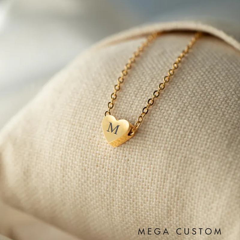 Personalized Engraved Heart Initial Necklace Heart Pendant Necklace for Her