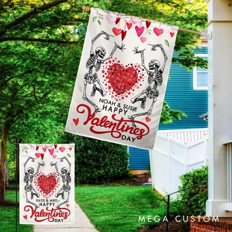 Personalized Happy Valentine’s Day Dancing Skeletons Garden Flag Couple Garden Flag
