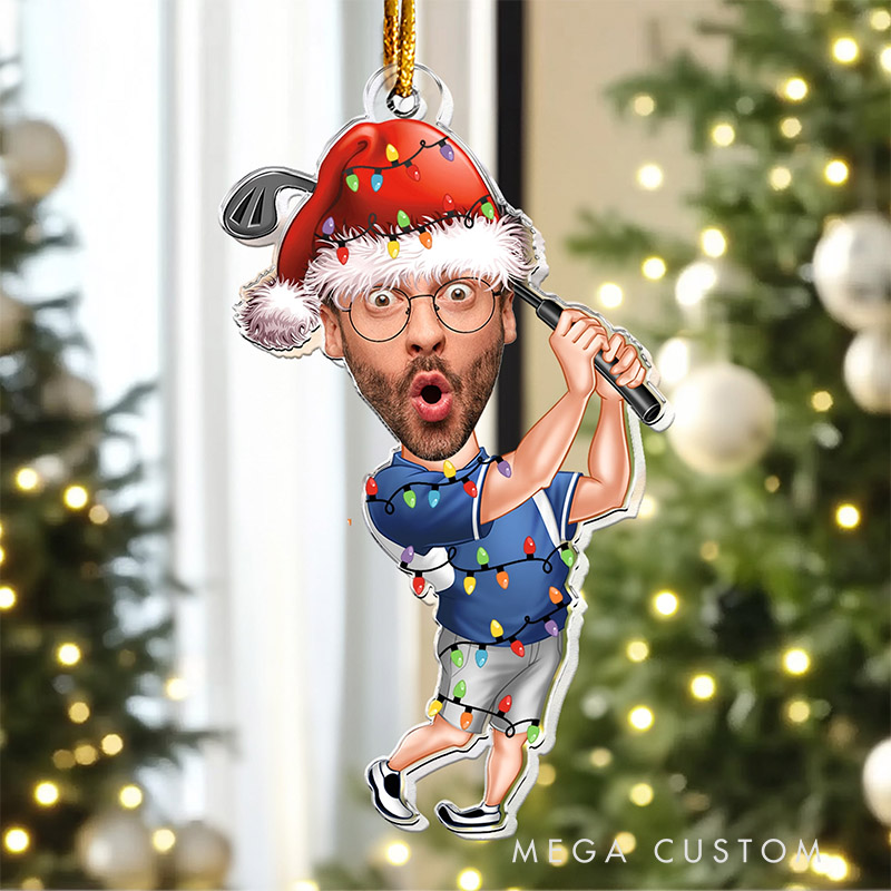 Personalized Christmas Ornament Featuring Festive Golfer Design
