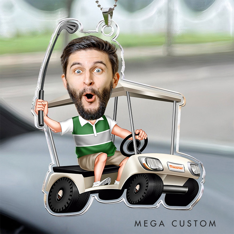 Personalized Christmas Ornament Featuring Golfer in a Cart  