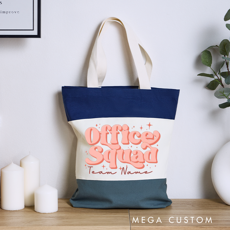 Personalized Office Squad Color Canvas Tote Bag Retro Typography Design Appreciation Gift for Coworker or Employee