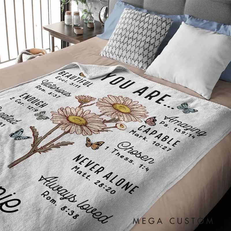 Personalized Bible Verse Birth Flower Soft Throw Blanket with Name Religious Day Birthday Holiday Gift for Christian Women