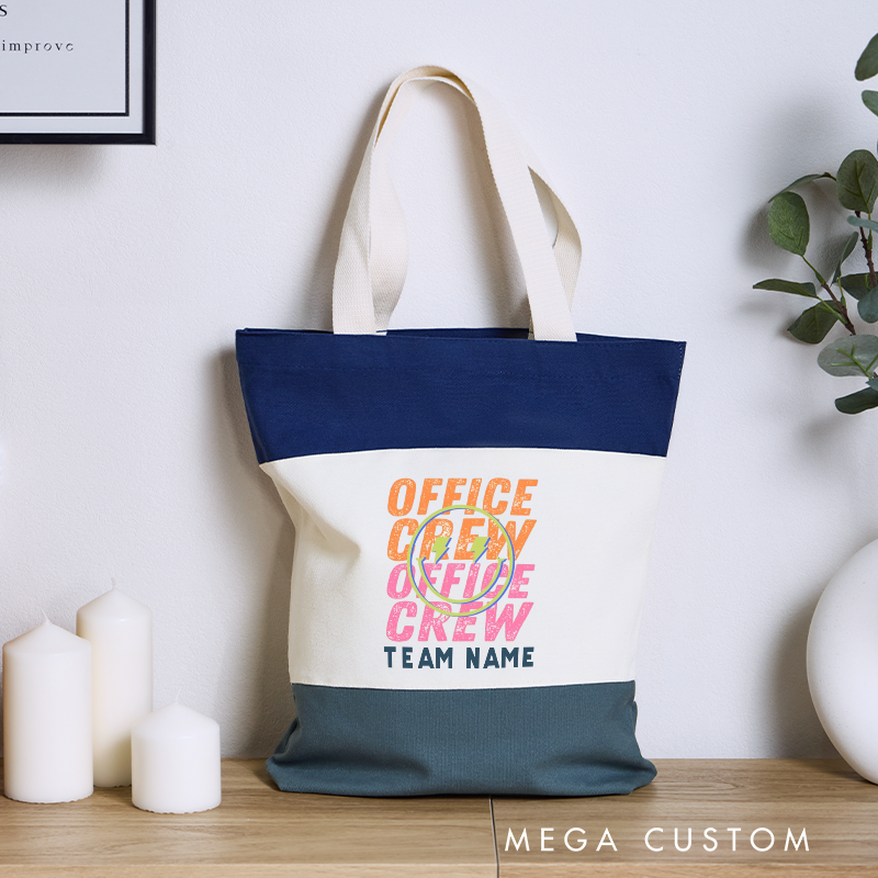 Personalized Office Crew Color Canvas Tote Bag Vibrant Repeating Text Design Appreciation Gift for Coworker or Employee