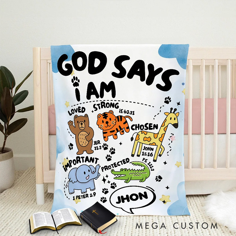 Personalized Construction Vehicle Dinosaur Animal God Says I Am Soft Throw Blanket with Bible Verse Home Decor Birthday Gift for Boys