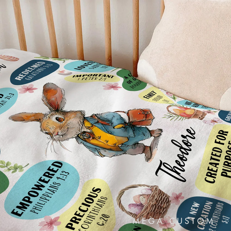 Personalized God Says I Am Dream Job Bunny Soft Throw Blanket with Name Home Decor Birthday Gift Easter Gift for Kids 