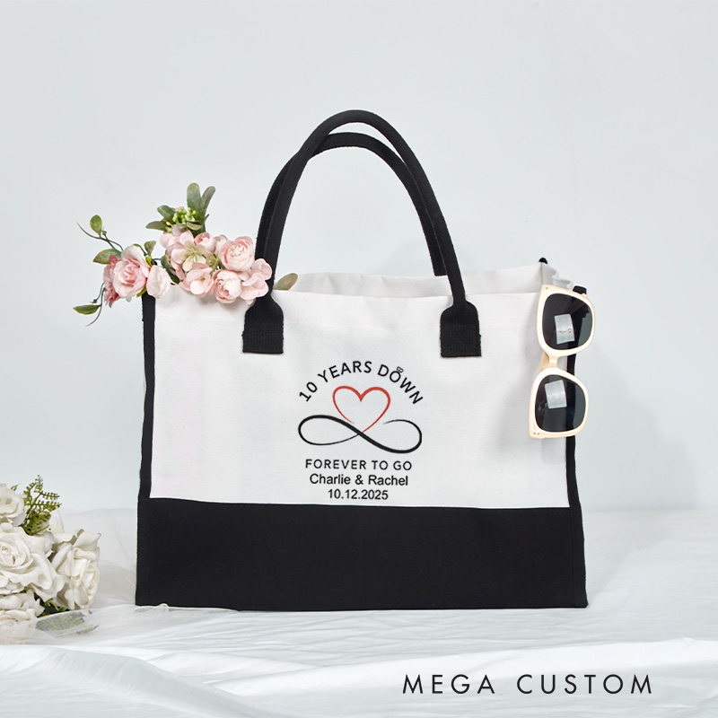 Personalized Couple 10th Anniversary Tote Bag Large Capacity Couple Anniversary Travel Bag Beach Trip Bag for Her