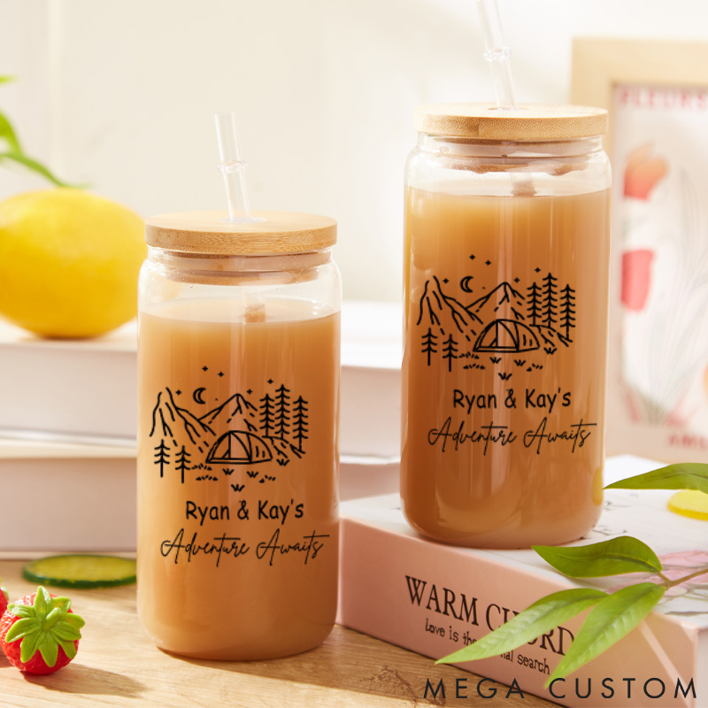 Personalized Adventure Awaits Water Glasses Traveling Hiking Water Glasses Gift Camping Lover