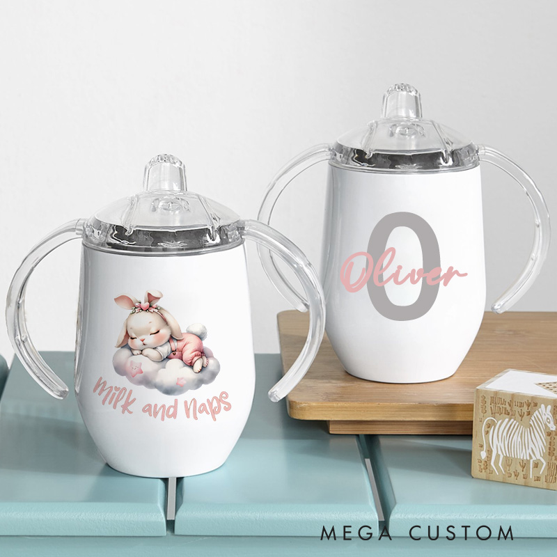 Personalised Milk and Naps Sippy Cup Baby Training Cup Baby Birthday Gif Baby Boy or Girl Gift