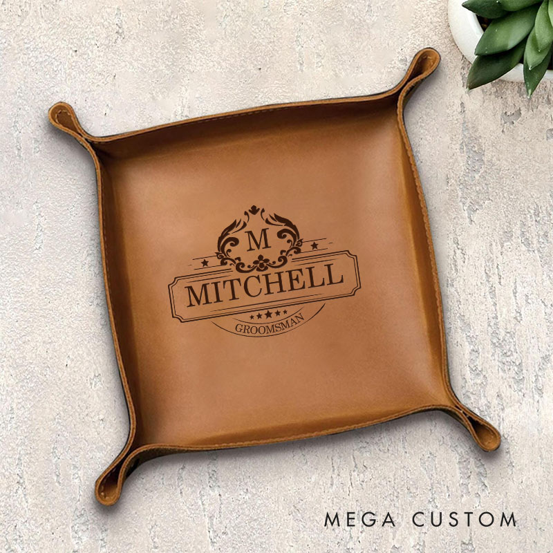 Personalized Leather Catchall Tray for Groom Groomsman Leather Storage Station Tray