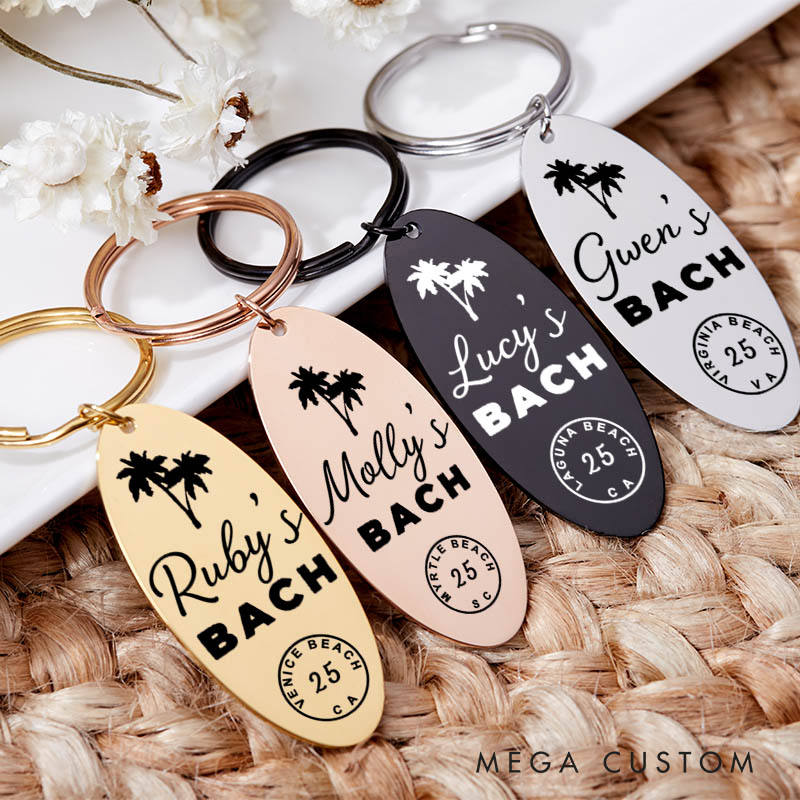 Personalized Bride's Bachelorette Palm Tree Keychain Bridesmaid Proposal Keychain Bach Keyring