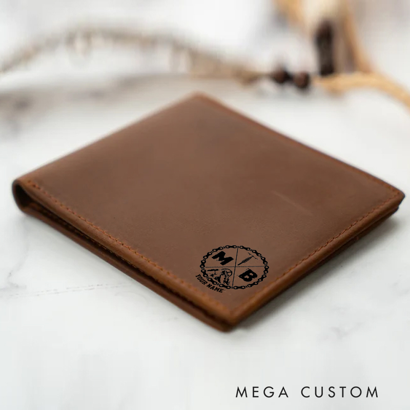 Personalized Cycling Bike Lover Riding Bold Gear and Crank Graphic with Custom Name Leather Wallet