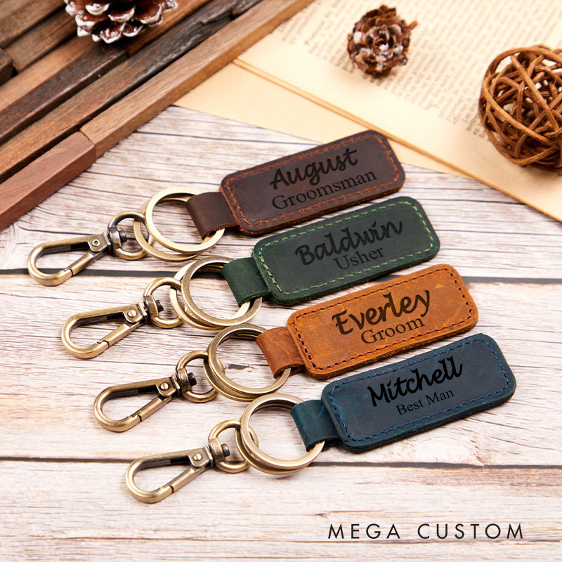 Personalized Leather Best Man Proposal Keychain Ring Bearer Usher Gift Groomsman Gift Crazy Horse Leather Keychain for Him