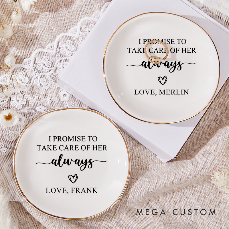 Personalized I Promise To Take Care Of Her Always Ring Dish MOB MOG Ring Dish Mother in Law Jewelry Dish