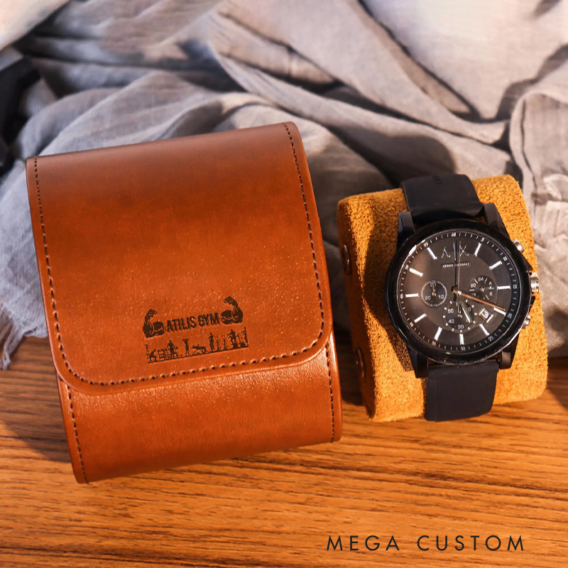 Personalized Gym Lover Gift Workout Lifting Holds Multiple Watches with Style and Protection Featuring a Snap Closure Secure KeepingLeather Watch Box