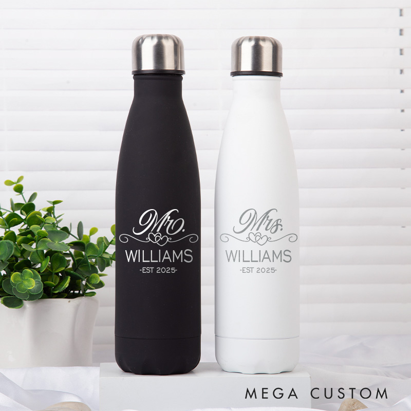 Personalized Mr and Mrs Anniversary Water Bottle Couple Anniversary Gift Tumbler Valentine's Water Bottle for Her Him Husband Wife Gift
