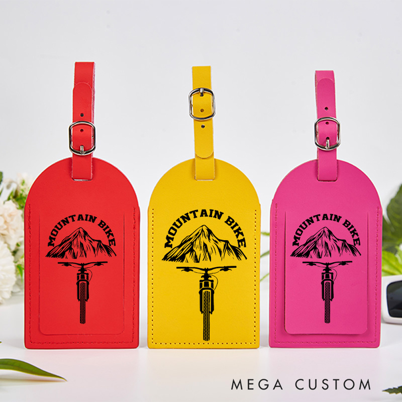 Personalized Mountain Biking Adventur Leather Luggage Tags Suitcase Backpack Tag Bag ID Giftfor Outdoor Adventures Riding Cycling Biking Enthusiasts