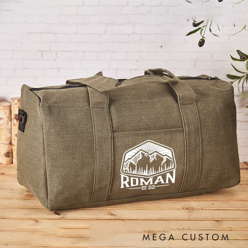 Personalized Camping Hiking Travel Duffel Bag Timeless Mountain Adventurefor Outdoor Enthusiasts Bag Gift for Him